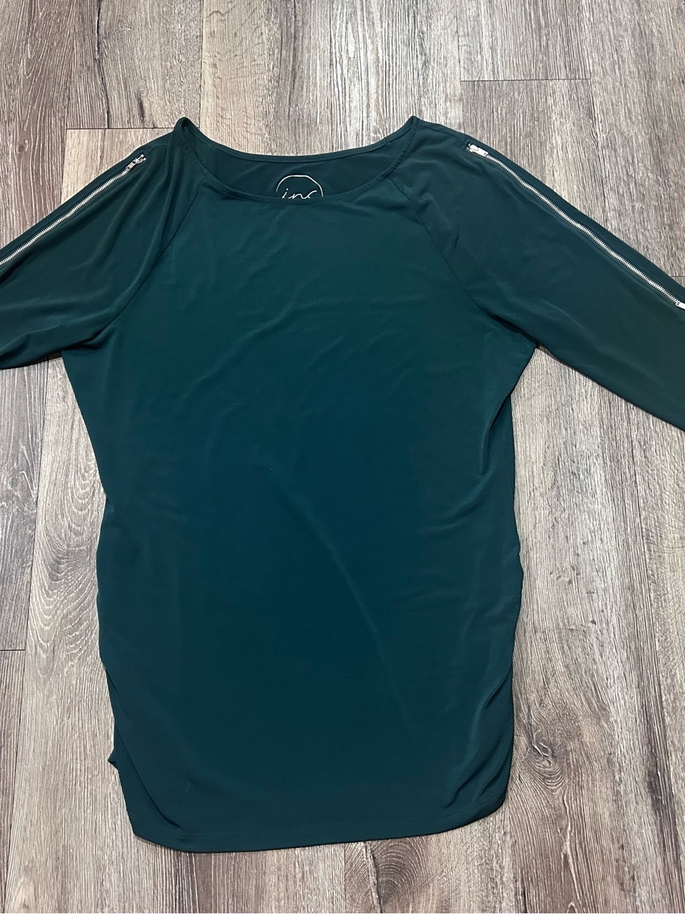 INC International Concepts Teal-Green Long Sleeve Top with Shoulder Zips